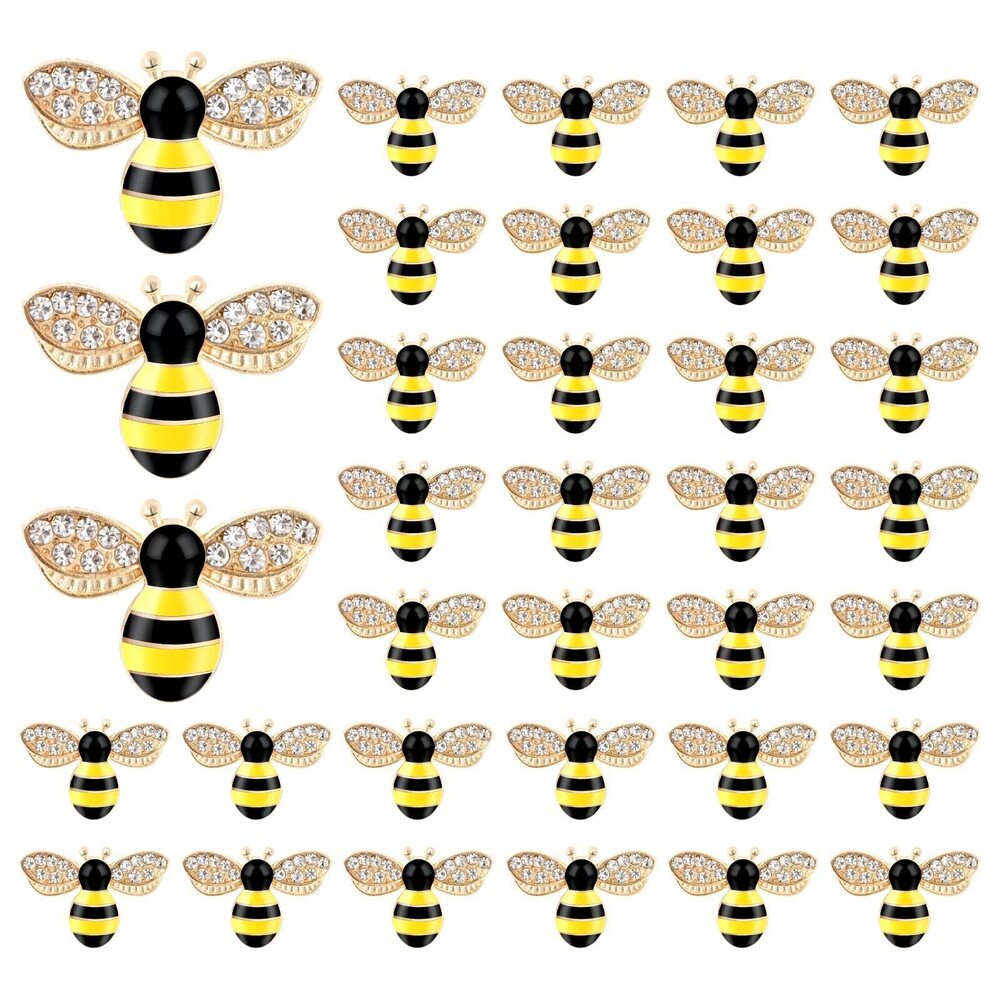 5556 40 Pieces Bee Charms Rhinestone Enamel Craft Bee Pendants Alloy